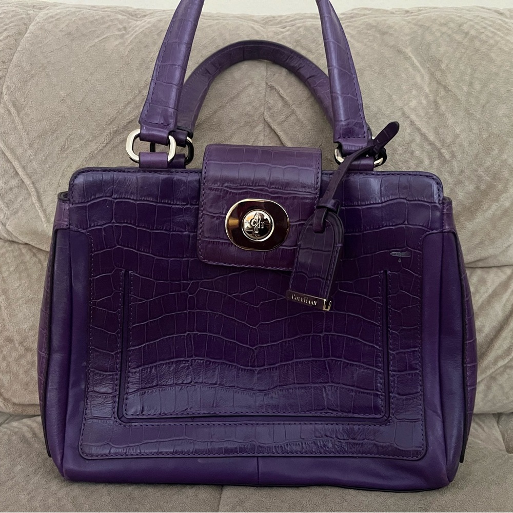 Cole Haan Purple Crocodile-Embossed Satchel